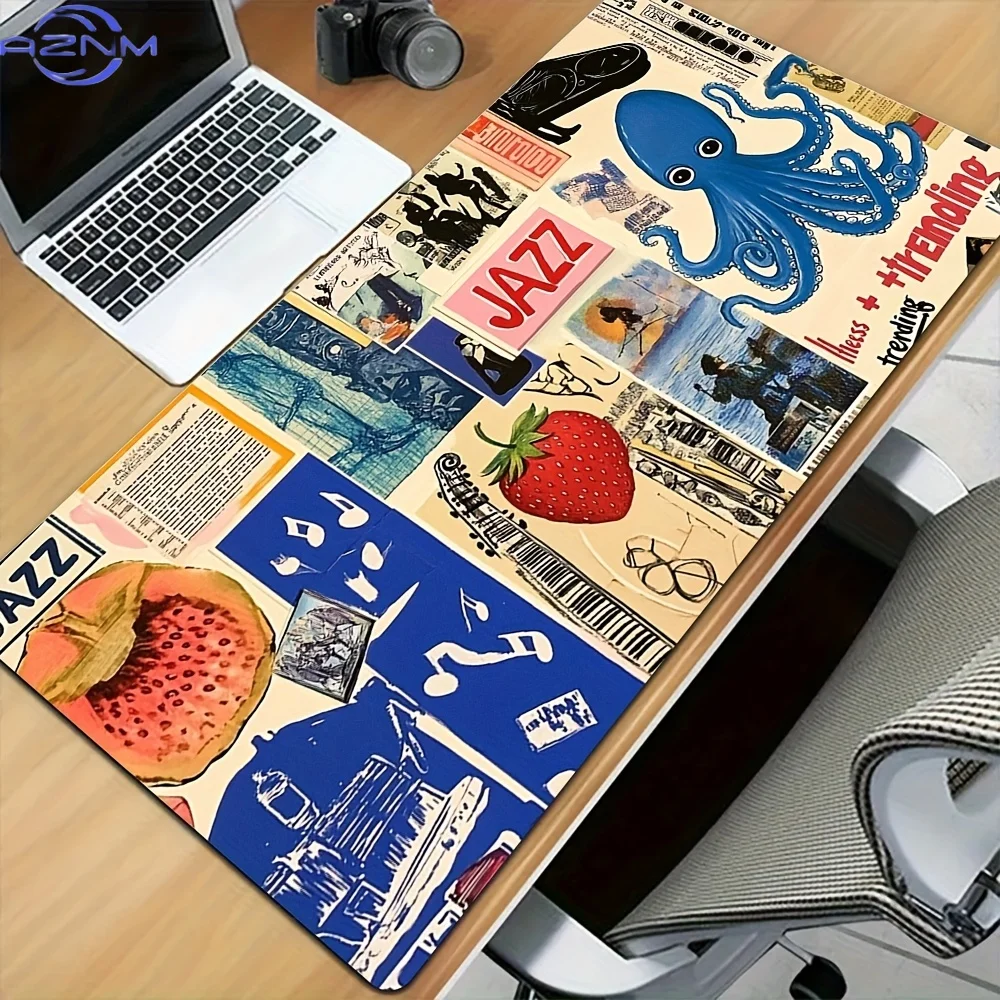 Large Size Jazz Octopus Collage Art Mouse Pad, Non-slip Rubber Base, Inch Office Home Mouse Pad Home Workspace Setup, Gaming Tab