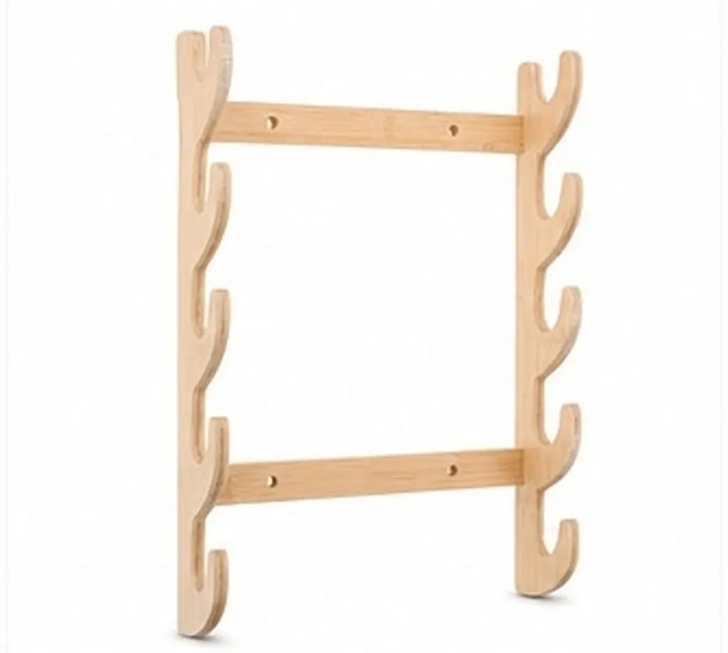 Wooden Wall Mounted Rack 5-Tier Solid Wood Display Stand for Swords Flutes Fishing Rods Medieval Decor Wall