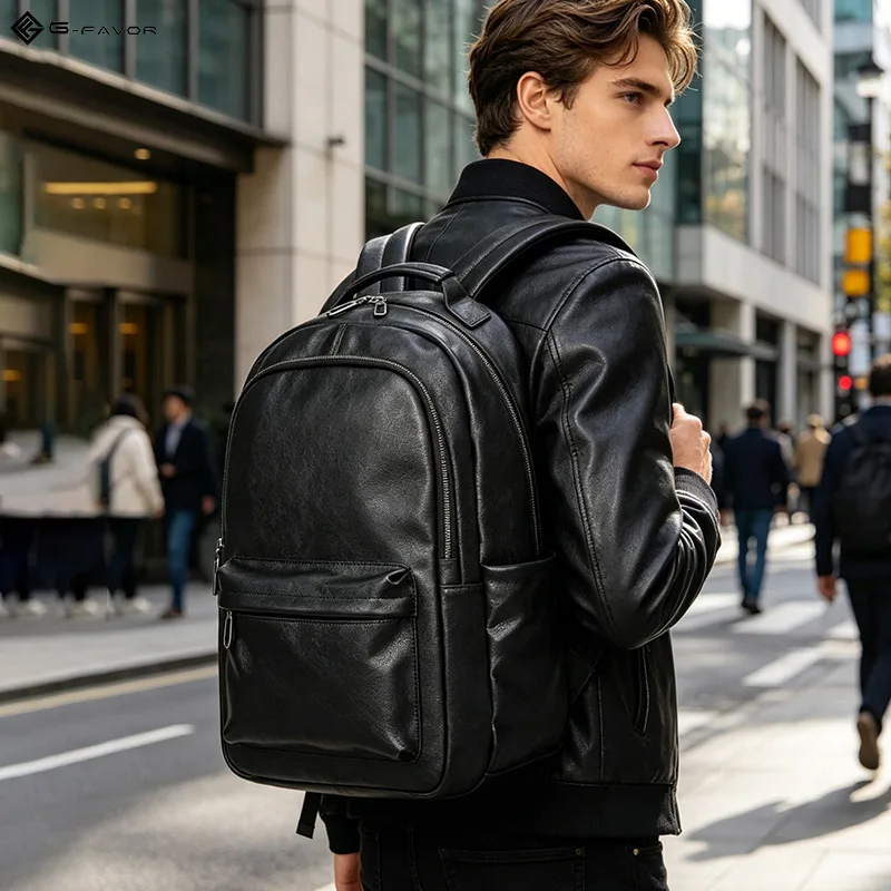 Top Layer Genuine Leather Backpack for Men Large Capacity Teenagers Mochilas Schoolbag High Quality 16'' Laptop Bagpack