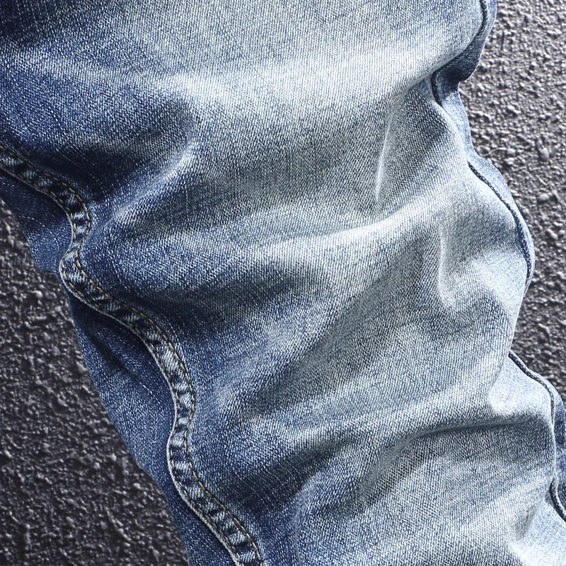 Fashion Designer Men Jeans High Quality Retro Washed Blue Stretch Slim Fit Ripped Jeans Men Embroidery Vintage Denim Pants