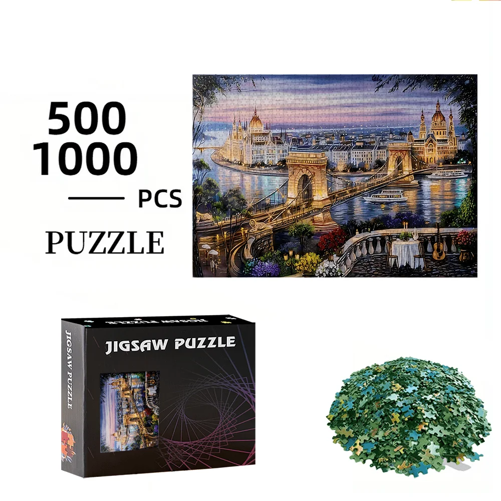 Budapest Night Cityscape Bridge Puzzle für Erwachsene, Reisethema, geistiges Spiel, Heim- und Freizeit, dekoratives Puzzle-Spielzeug