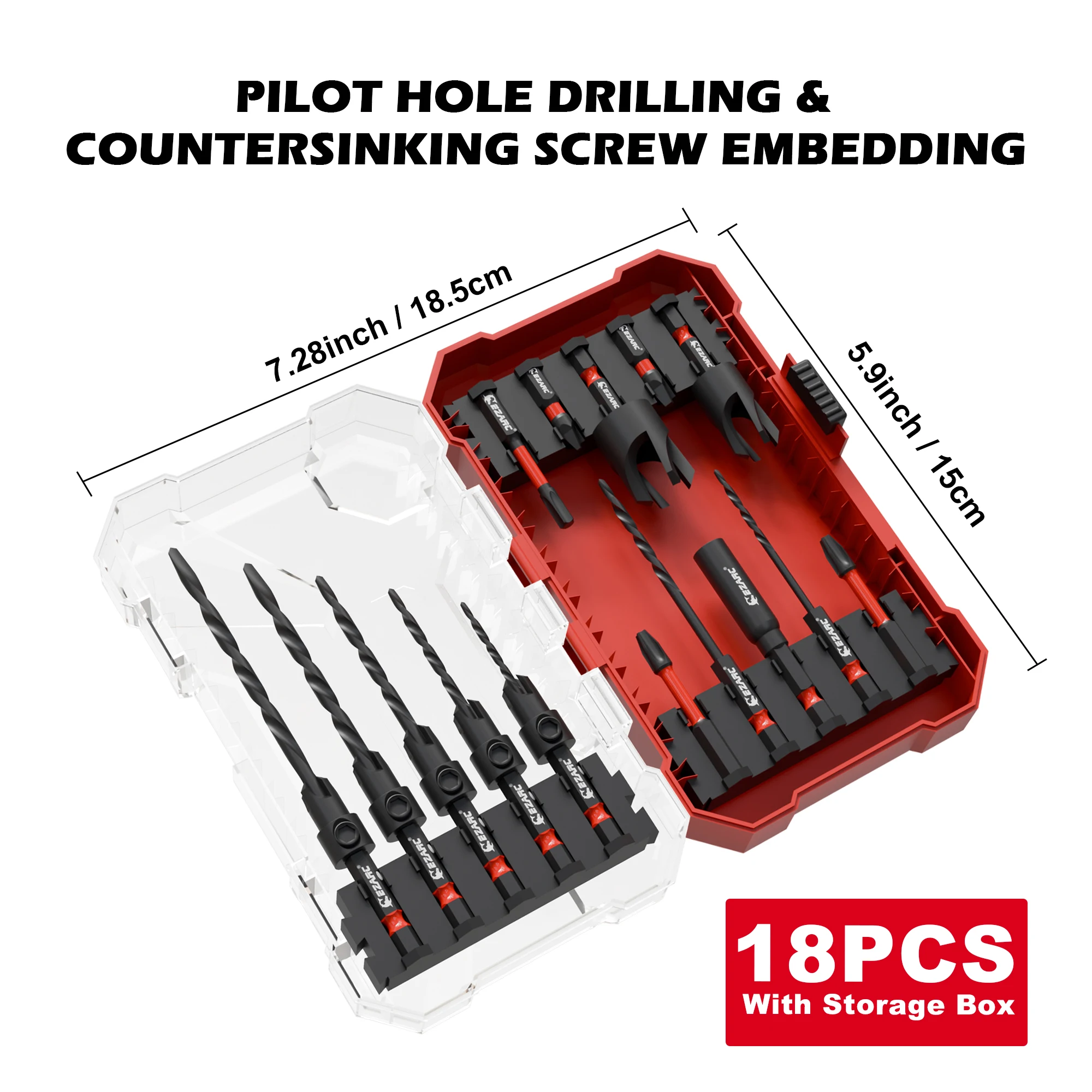 EZARC 18PCS Countersink Drill Bits Set Tapered Drill Bits with 2PCS Wood Plug Cutter 1/4