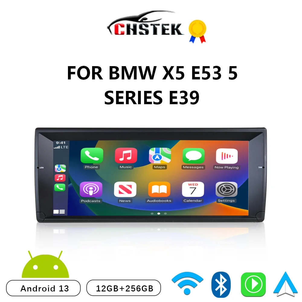 CHSTEK Radio mobil 10.25 "CarPlay Android 13, untuk BMW 5 Series E39 1995-2003 Multimedia navigasi otomatis Bluetooth WIFI 4G