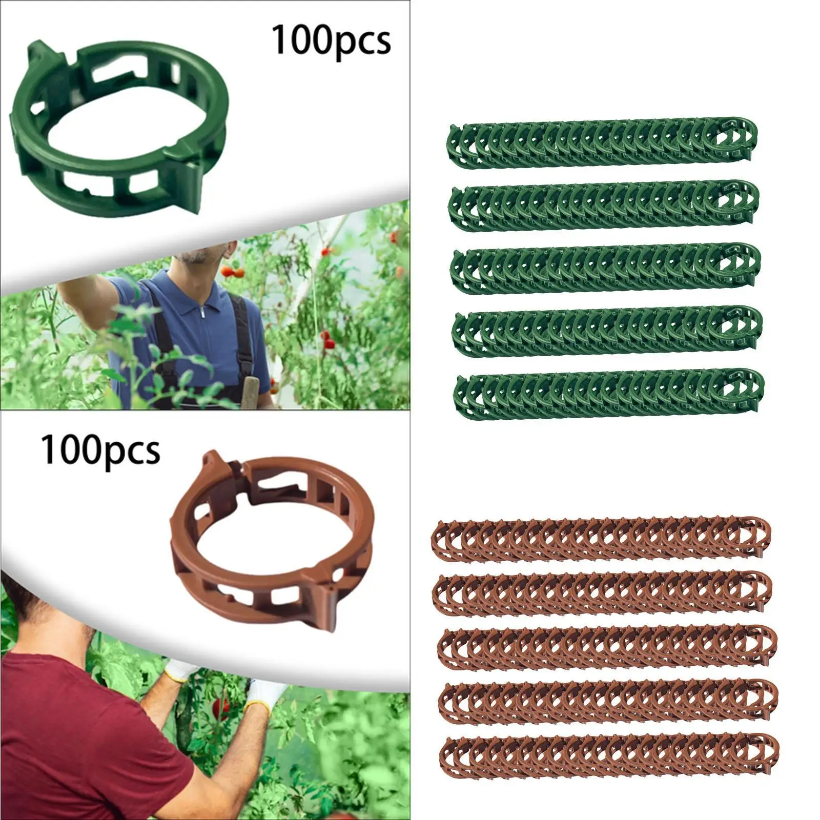 100x Plant Clips Plants Stem Clamp, Multifunctional Tomato Vine Clips Garden Trellis Clips for Trellis Fruits Farm Vegetables