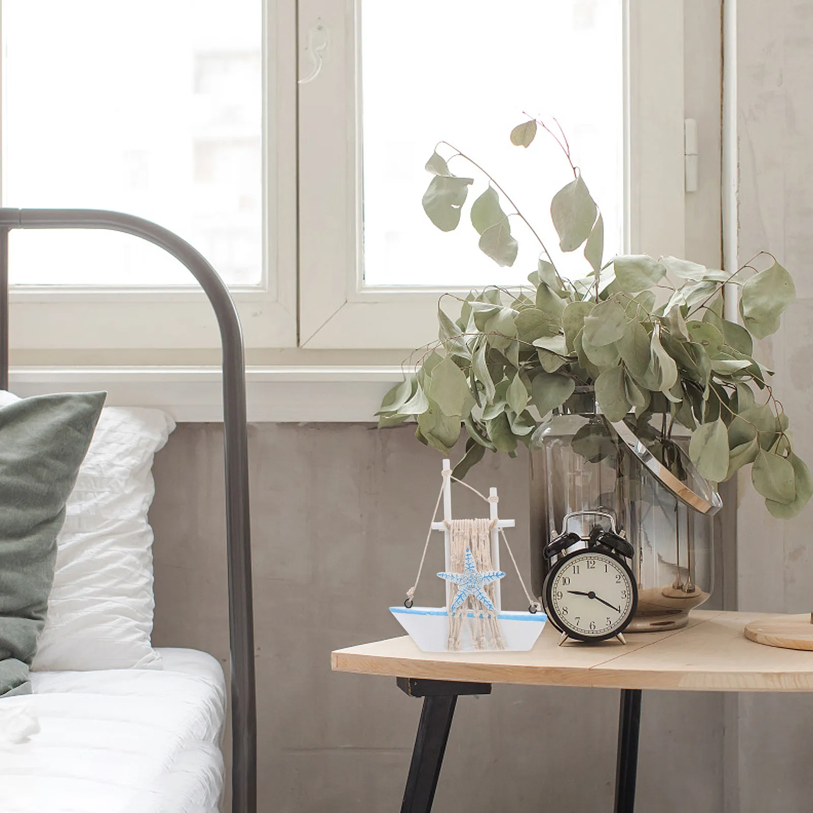 

1Pcs Wooden Sailboat Decoration Handcrafted Mediterranean Sailing Boat Ornament for Home Office Desktop Living Room Bedroom