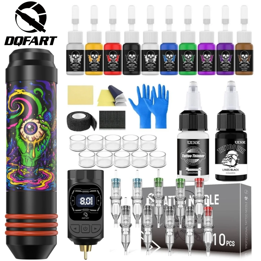 DQFART M3 1200mAh Led Digltal Display Electric Wireless Tattoo Machine Set TYPE-C Detachable Battery Body Art Creative Designs