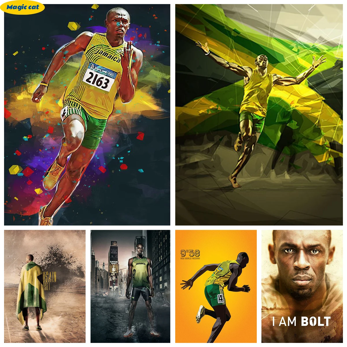 Sprint Diamond Painting Kit Usain B-Bolt Poster Diy Diamond Embroidery Cross Stitch Sports Poster Home Wall Decor Hand Gifts