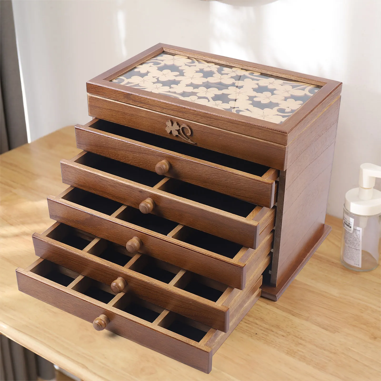 

Retro 6 Layers Wooden Jewellery Box Cabinet Display Organizer Brown 30x19x25cm Storage Jewelry Box
