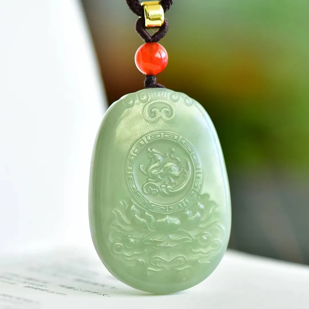 Exquisite Hetian Jade Qinghai Material Prosperous People and Wealth Pendant Jewelry D15042#