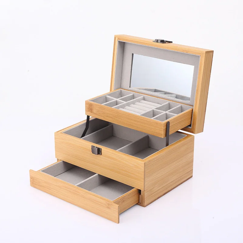 

Bamboo Box, Jewelry Box Large Capacity Earrings Ring Necklace Bracelet Jewelry Display Men and Women Watch Jewelry Organizer