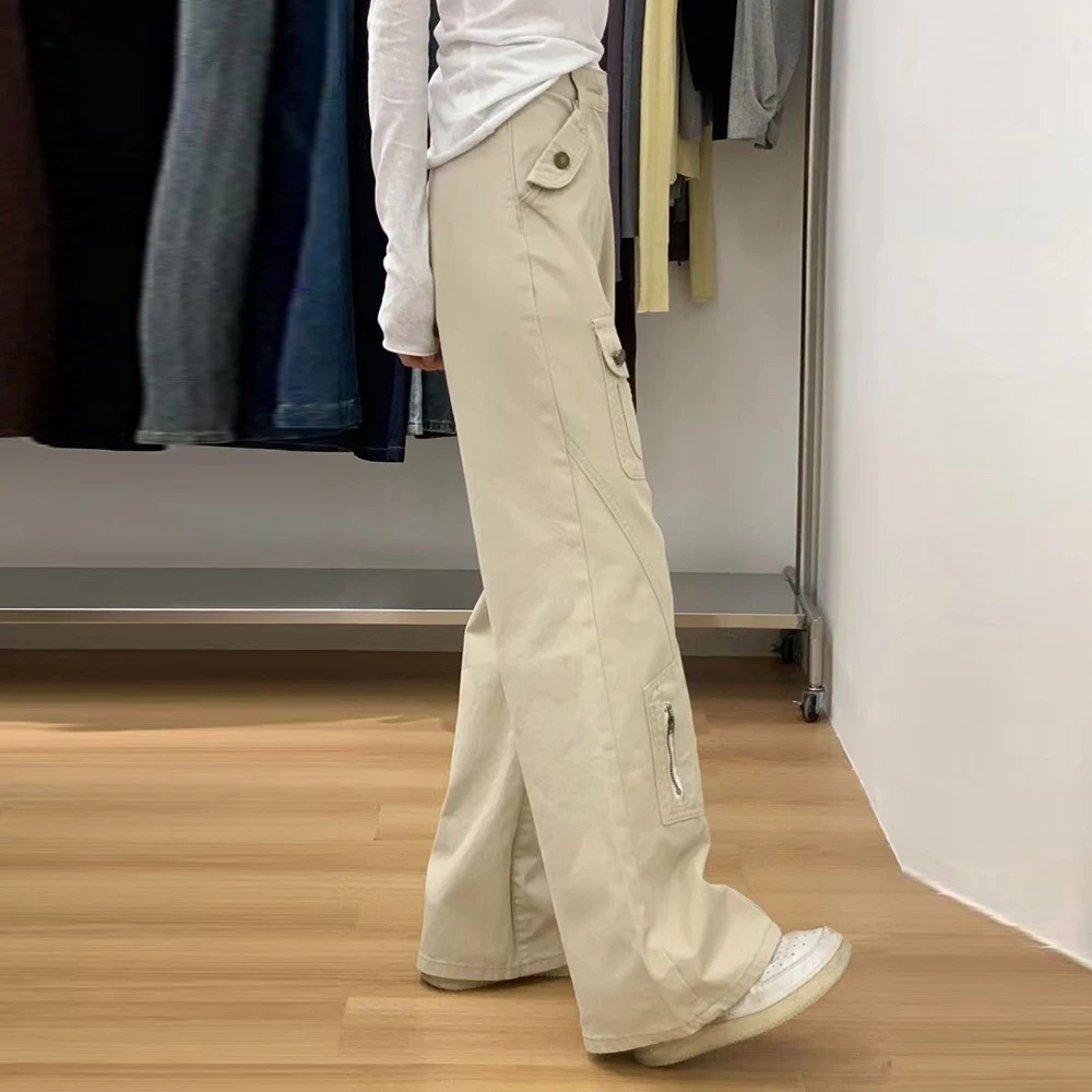 تصميم أدوات الجيب جينز نسائي صيفي جديد عالي الخصر فضفاض غير لاصق وسراويل أرضية رفيعة