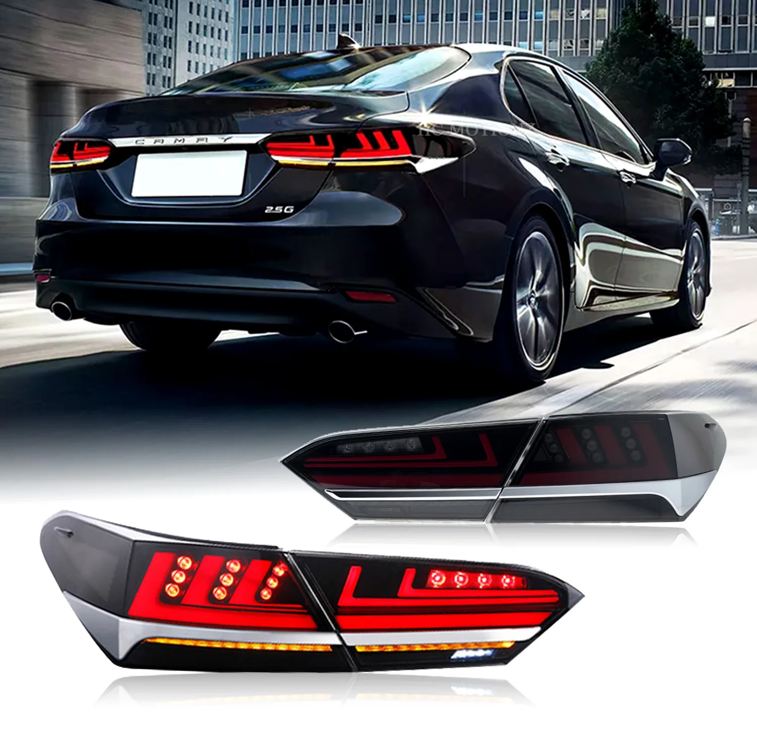 HCMOTIONZ Tail Lights Assembly For 2018 2019 2020 2021 Toyota Camry Sequential Signal LED Rear Lamps With Start Up Animation DRL