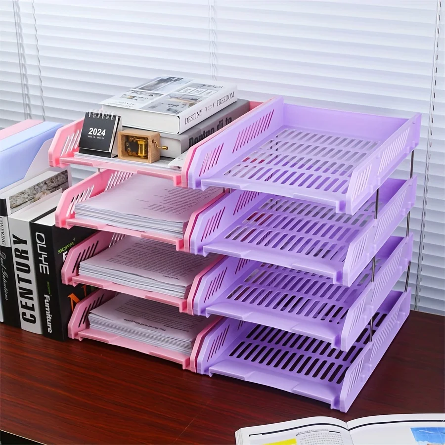Four-layer Horizontal File Rack Desktop Storage Multi-layer Sorting File Basket Office File Folder Rack