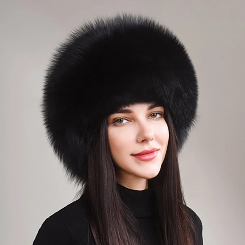 2024 New Style Winter Russian 100% Natural Real Fox Fur Hat Women Quality Real Fox Fur Bomber Hats Hot Real Genuine Fox Fur Caps