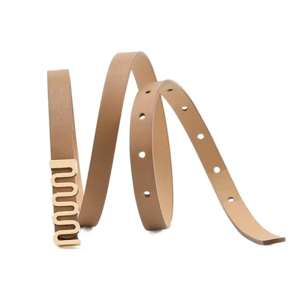 

Wave Head Buckle PU Leather Belt Metal Buckle Korean Style Thin Waist Belt Jeans Decor Trouser Decor Dress Waistband Students