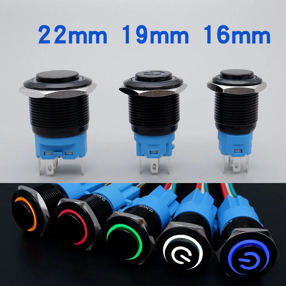 1pcs 16mm 19mm 22mm Metal Push Button Switch Black PC Power Button LED Lights Waterproof Switch High Head 5V 12V 24V 220V Red