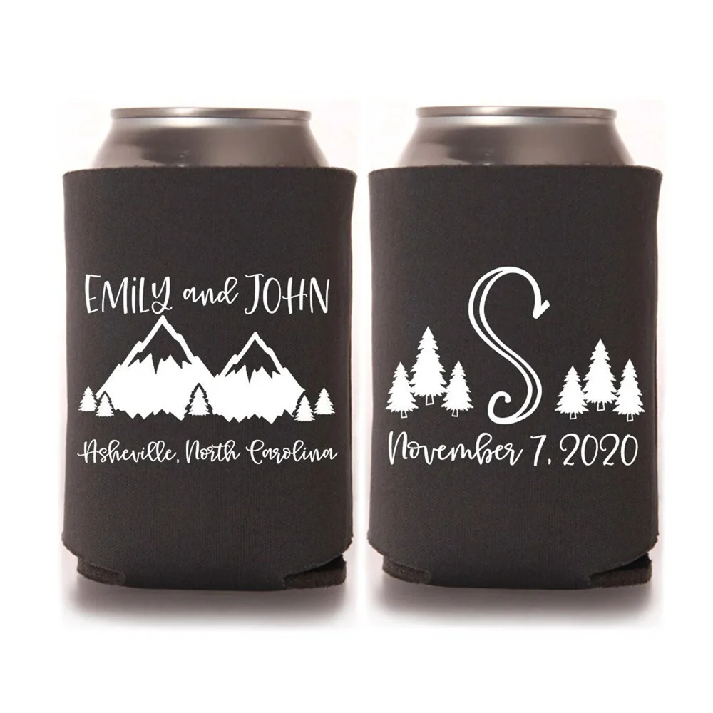 

Mountain Wedding Favors for Guests - Personalized Rustic Wedding Can Coolers, I Love You to the Mountains and Back Destination