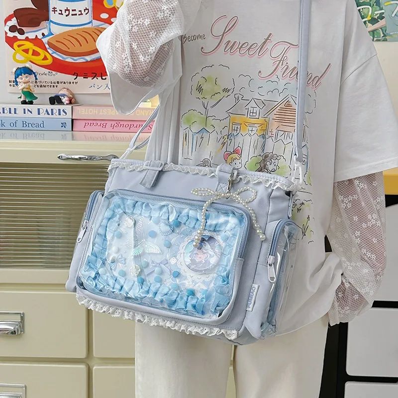 Preppy Style Japan Shoulder Crossbody Bag Cute Bow Transparent Tote Bag For JK Sweet Girls Anime Messenger Bag