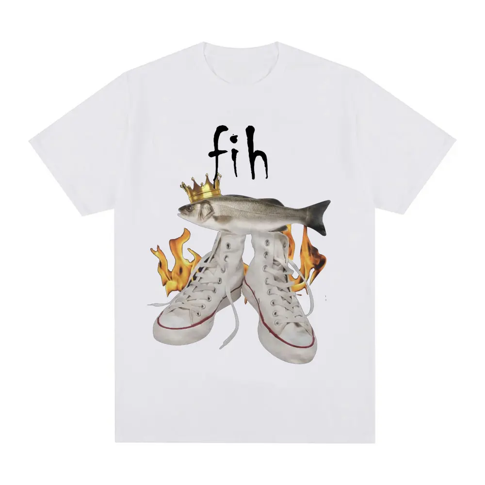 Fih مضحك ميمي الأسماك تي شيرت الرجال النساء موضة خمر المتضخم تي شيرت القطن عادية تي شيرتات قصيرة الاكمام Harajuku الشارع الشهير #2
