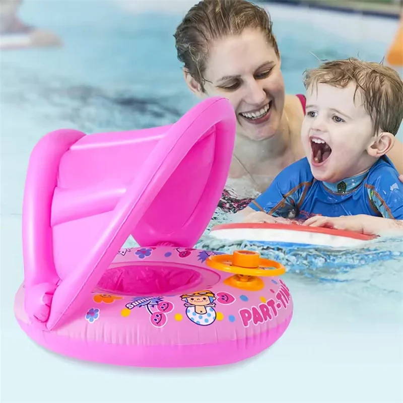 Wasser Schwimmender Schwimmring mit Lenkrad Sommer Outdoor Sonnenschirm Aufblasbares Spielzeug Sitz Pool Strand Wasserspielzeug für Kinder