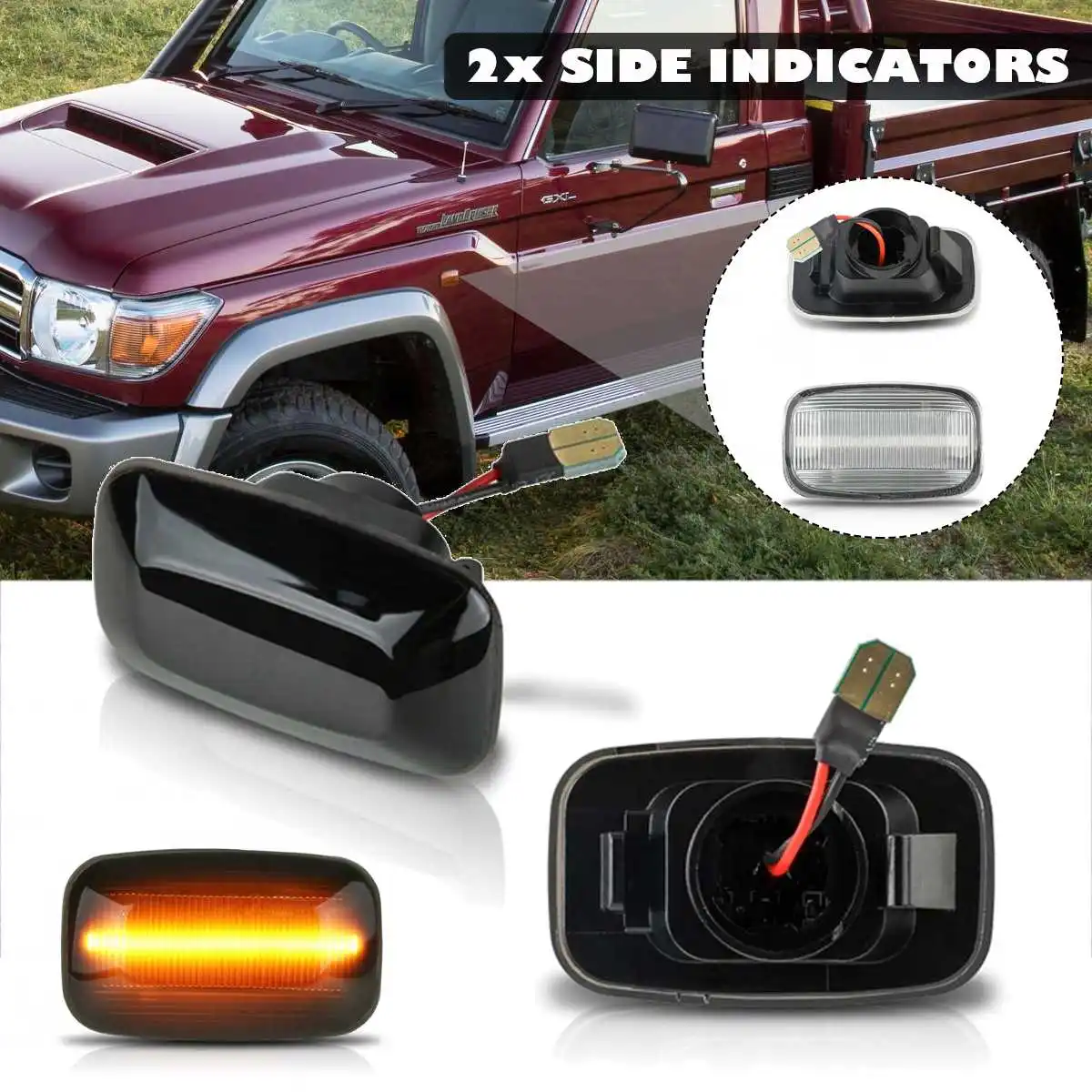 Pair LED Side Marker Reapeater Light Turn Signal Indicator Lights Lamp for Toyota Landcruiser 70 80 100 Series 1998-2007 90-97