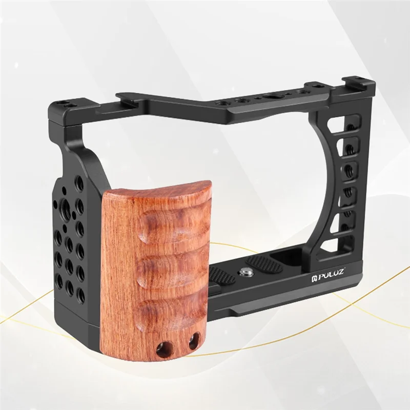 ABKI-PULUZ Wood Handle Camera Cage Wood Handle Stabilizer Rig Frame With Multiple 1/4 & 3/8 Inch Screw Holes
