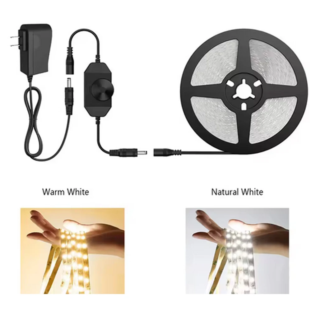 5m 10m LED Strip Light With Dimmer Switch Controller Daylight Warm White Ribbon 2835 LED Tape Light For Bed Cabinet Kitchen