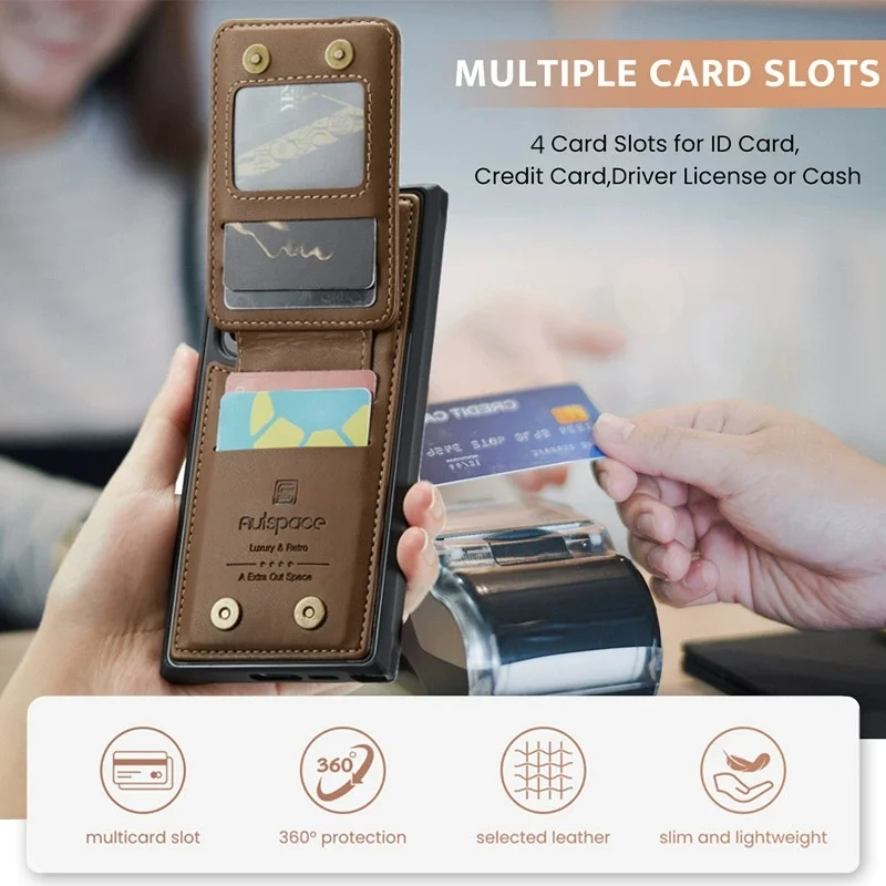 Business Leather Case for Samsung Galaxy S24 S22 S23 S25 S26 Ultra S26Plus Flip Wallet Vertical Card Holder Magnetic Stand Cover