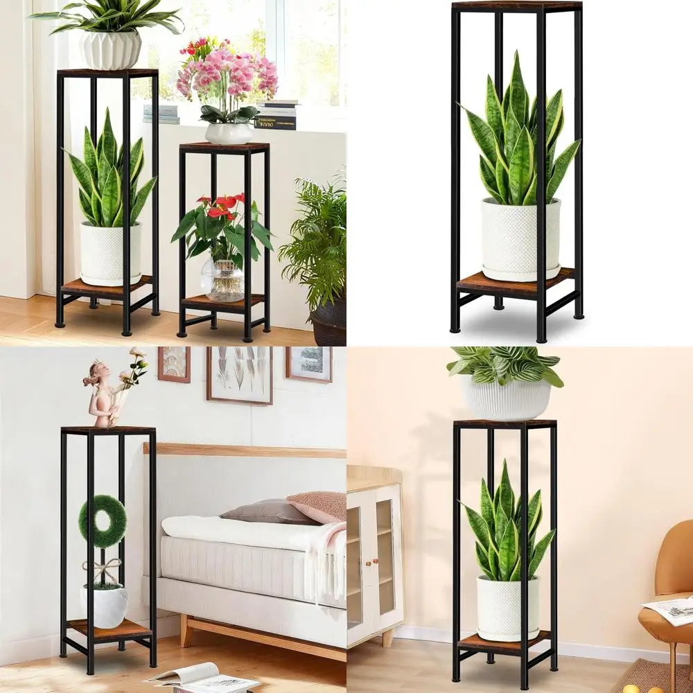 

41 High Dual-Tier Indoor/Outdoor Plant Stand, Sturdy Metal, Brown Finish for Living Room Display