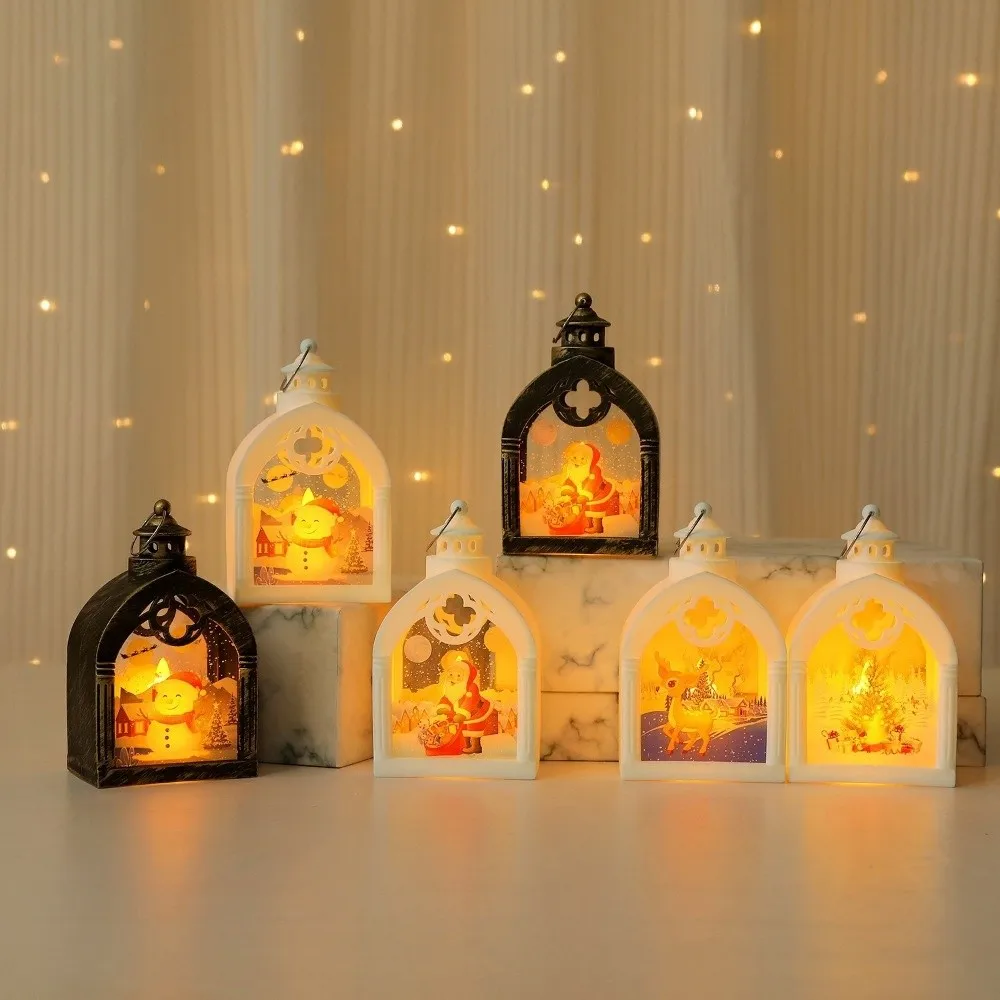 Creative Mini Christmas Lantern Retro Christmas Tree Christmas Wind Lamp With Hook Snowman Desktop Christmas Lamp Holiday