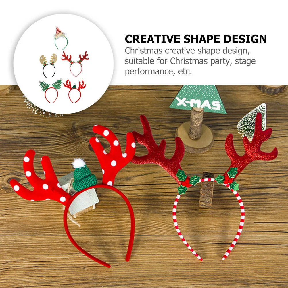 

5Pcs Xmas Deer Antler Headbands Portable Christmas Hair Accessories Kids Adults Holiday Party Costume Hair Hoops Decor