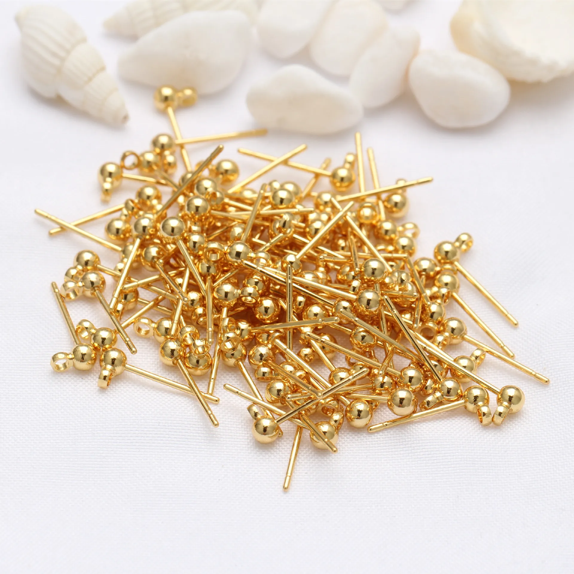 14K/18K Gold Filled Nickel Free Allergy Prevention Round Ball Ear Needles Earring Settings & Studs 3Colors 4pcs/Lot