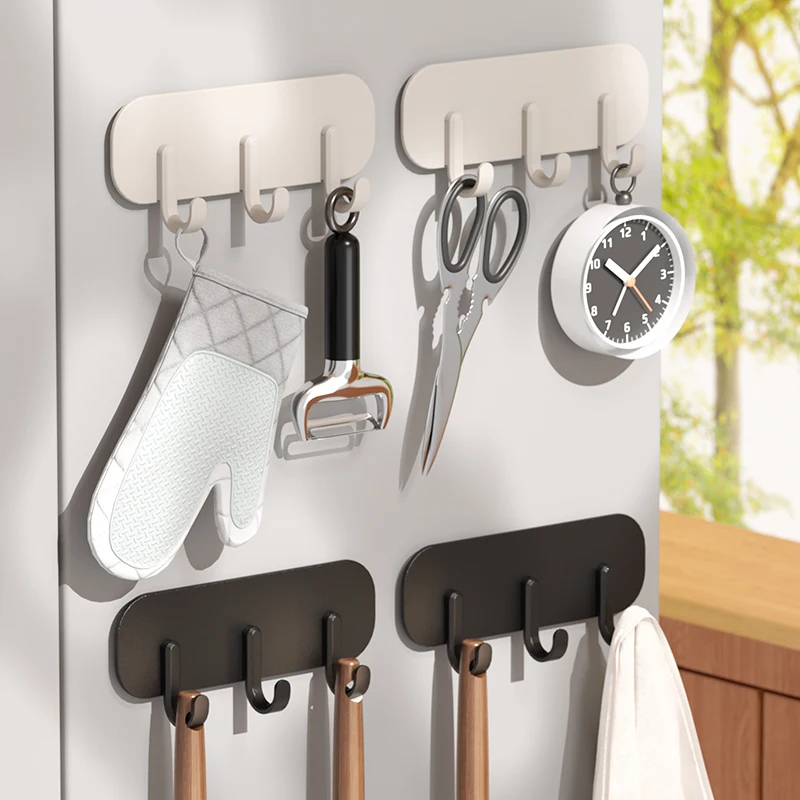 Haken selbstklebend, starke Wandbehang, nicht perforiert, Reihe 3 Haken, für Badezimmer, Wohnzimmer, Tür, hinten, Küche, Kühlschrank, Wandbehang