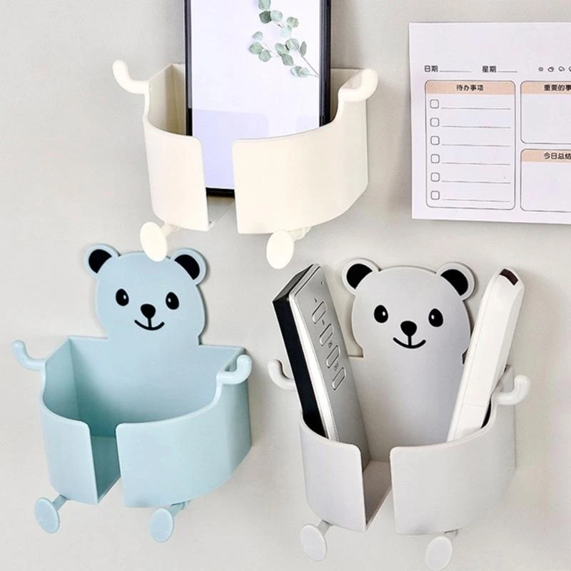 Remote Control Organizer Space Saving Wall Mount Phone Holder with Hook Bear Theme Cellphone Rack Bedside Phone high quality