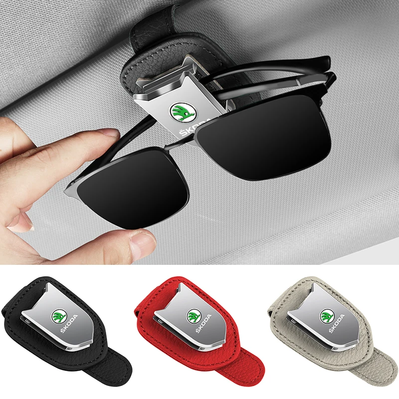 1Pcs Auto Sun Visor Glasses Box Sunglasses Clip Card Ticket Holder Stand For Skoda VRS Octavia Superb Kodiaq Kamiq Karop Scala