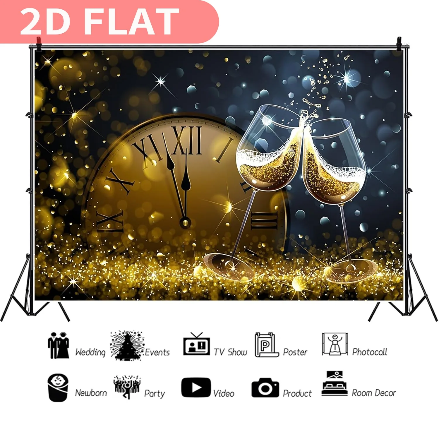 1pc Happy New Year Studio background Countdown Party Backdrop Durable Polyester New Year Eve Christmas Winter Holiday Festival