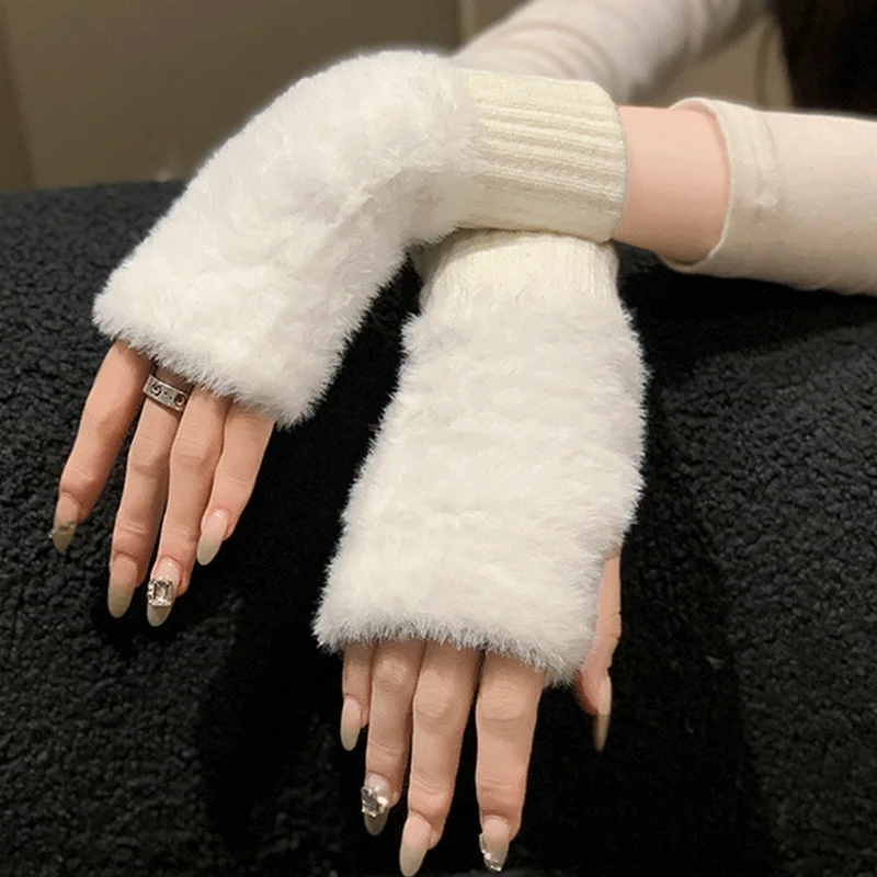 

Half Finger Gloves for Women Winter Soft Warm Wool Knitting Arm Gloves Soft Warm Half Finger Handschoenen Unisex Mitten Guantes