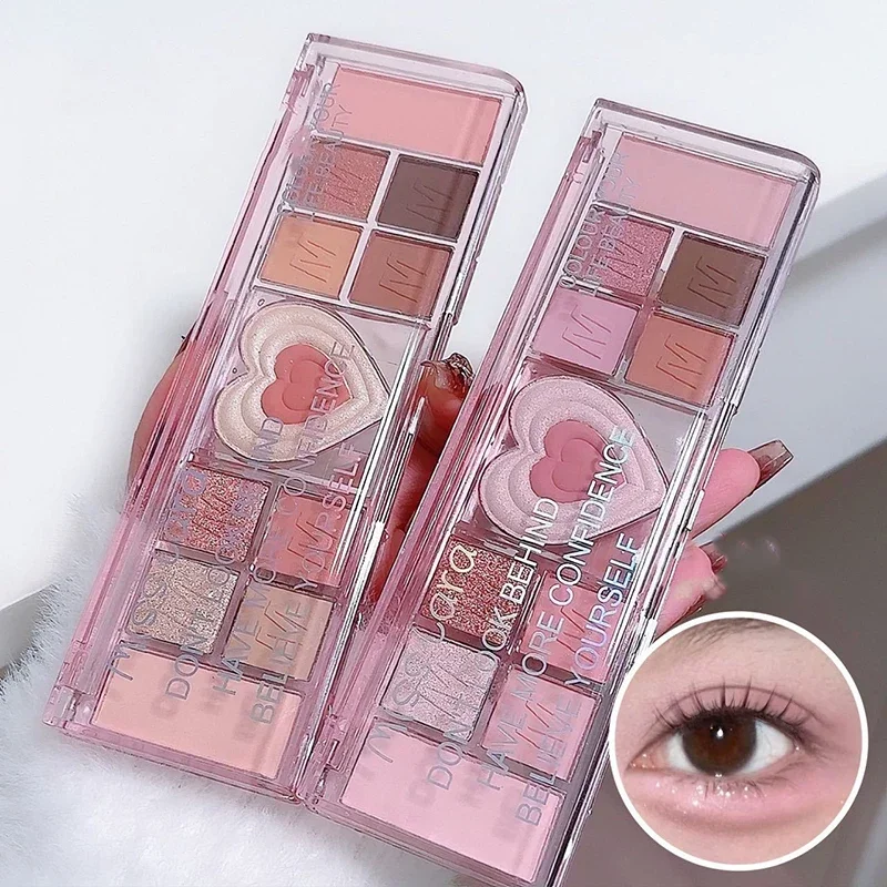 Paleta de sombras de ojos de tono fresco coreano, sombra de ojos con purpurina, resaltador de maquillaje para mujer, de Color tierra sombras de ojos, paleta de maquillaje, cosméticos