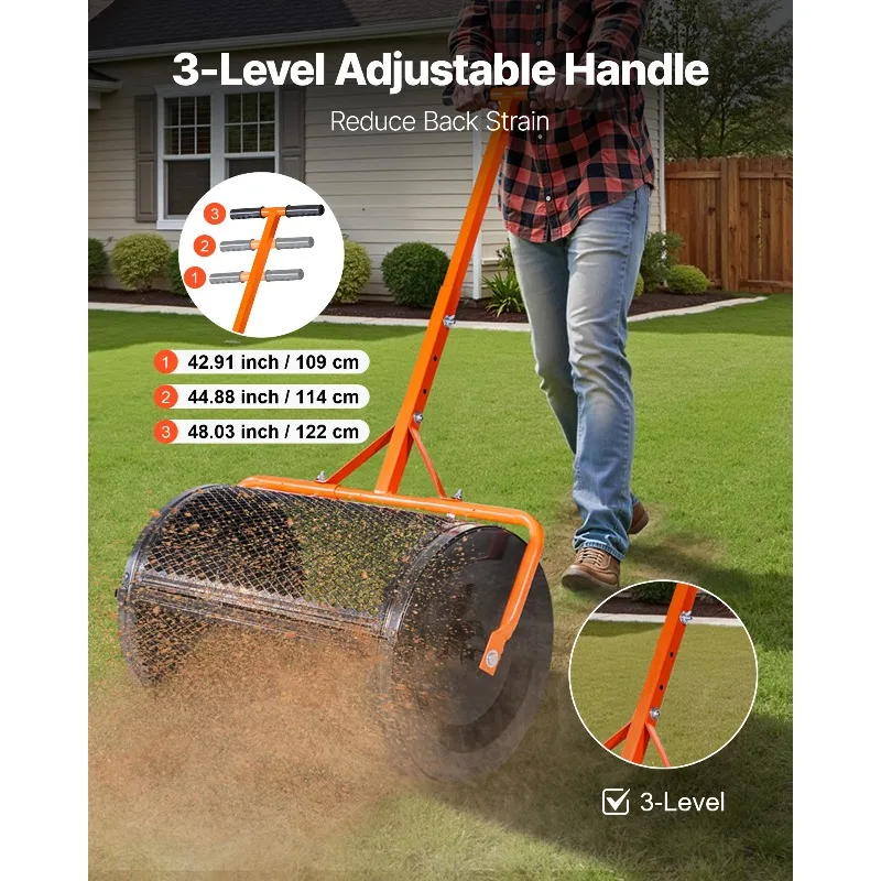 Compost Spreader 24in Wide Peat Moss Spreader with T Shaped Handle Heavy Duty Grass Seed Spreaders for Planting Seeding