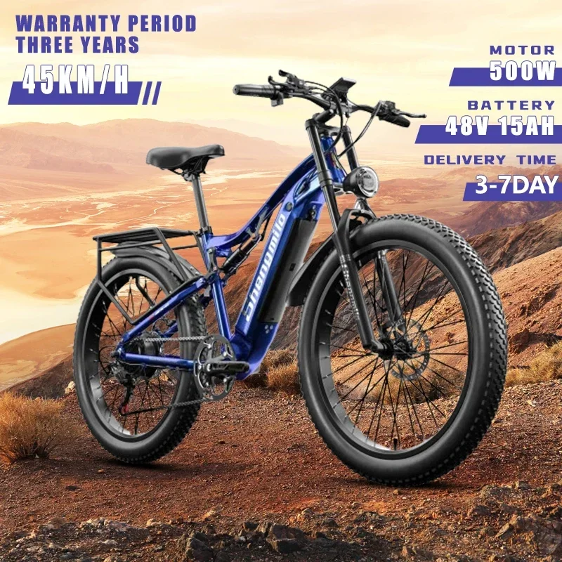 E bike 500W Powerful Motor 15AH Lithium Battery Dual Suspension Mountain Electric Bicycle Adult 26-inch Fat Tire Electric Bike