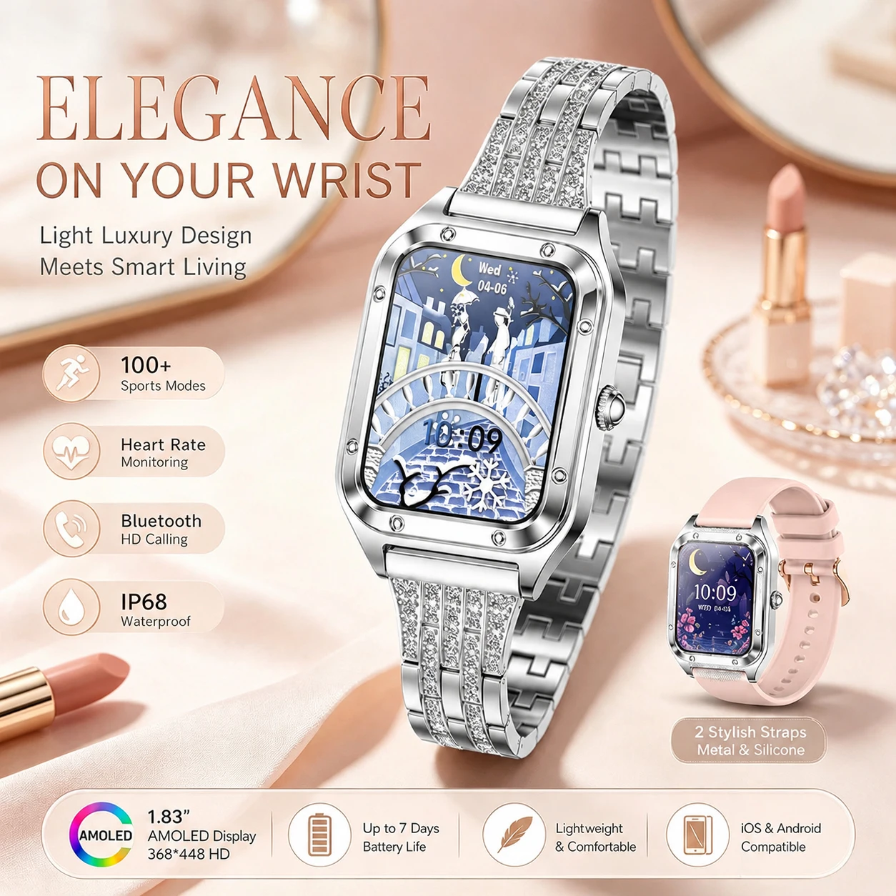 2026 New Ladies Smart Watch 1.59 Inch Full Touch Screen Sports Fitness Watches Bluetooth Calls Digital Smartwatch For Women Gift