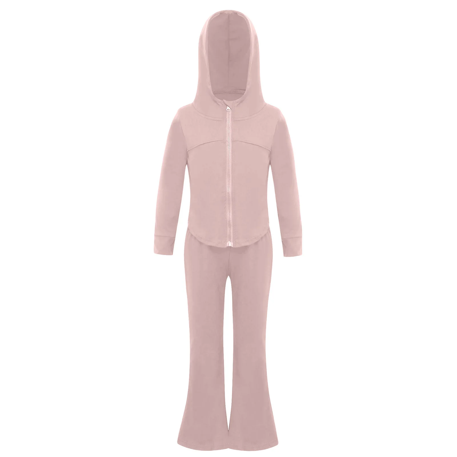 Girls 2Pcs Yoga Outfit Quick-Drying Sports Suit Fashion Long Sleeve Hooded Sweatshirt+Flared Pants for Workout Casual Daily Wear