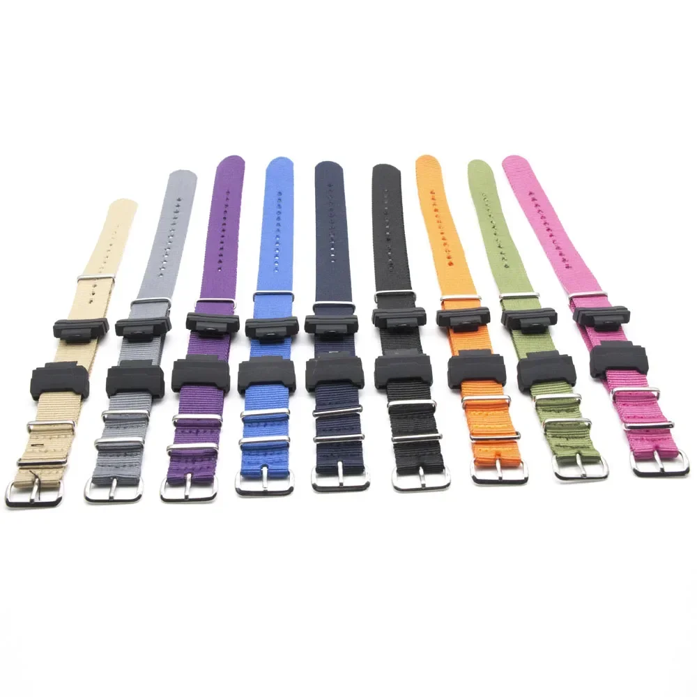 Striped Watch Band For Casio G Shock Replacement Watchbands Smart Accessories Nylon Strap Sliver Pin Buckle Bracelet