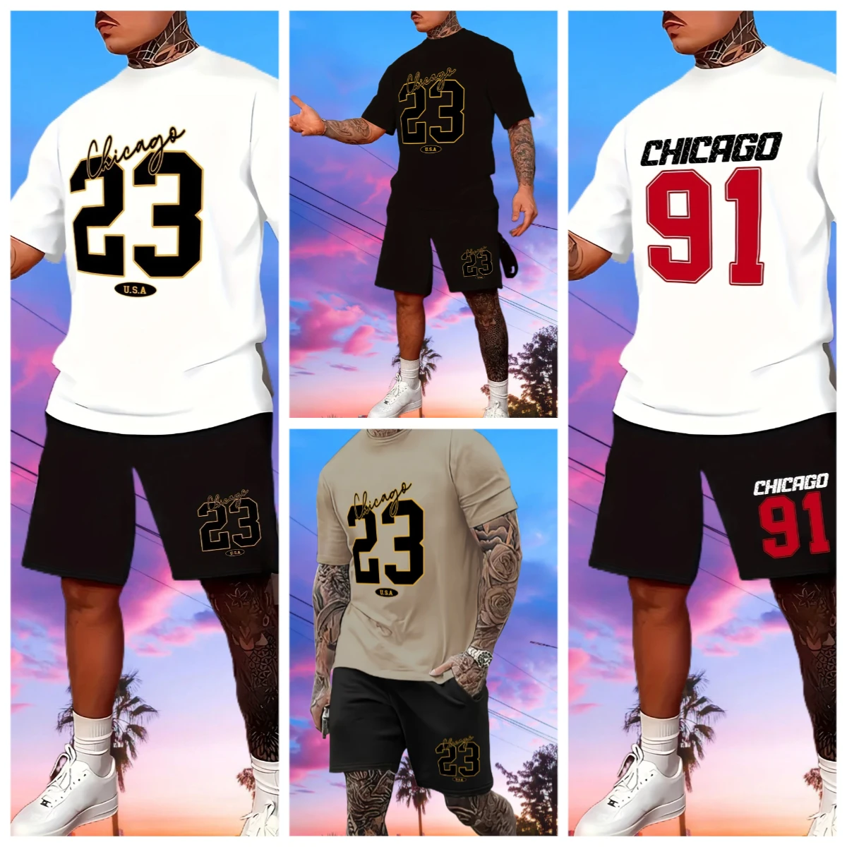 

Short Sleeved Shorts Summer Set Men's T-shirt Trendy Number 23 Print Round Neck Men's Set Trendy Handsome Sports Two-piece Set