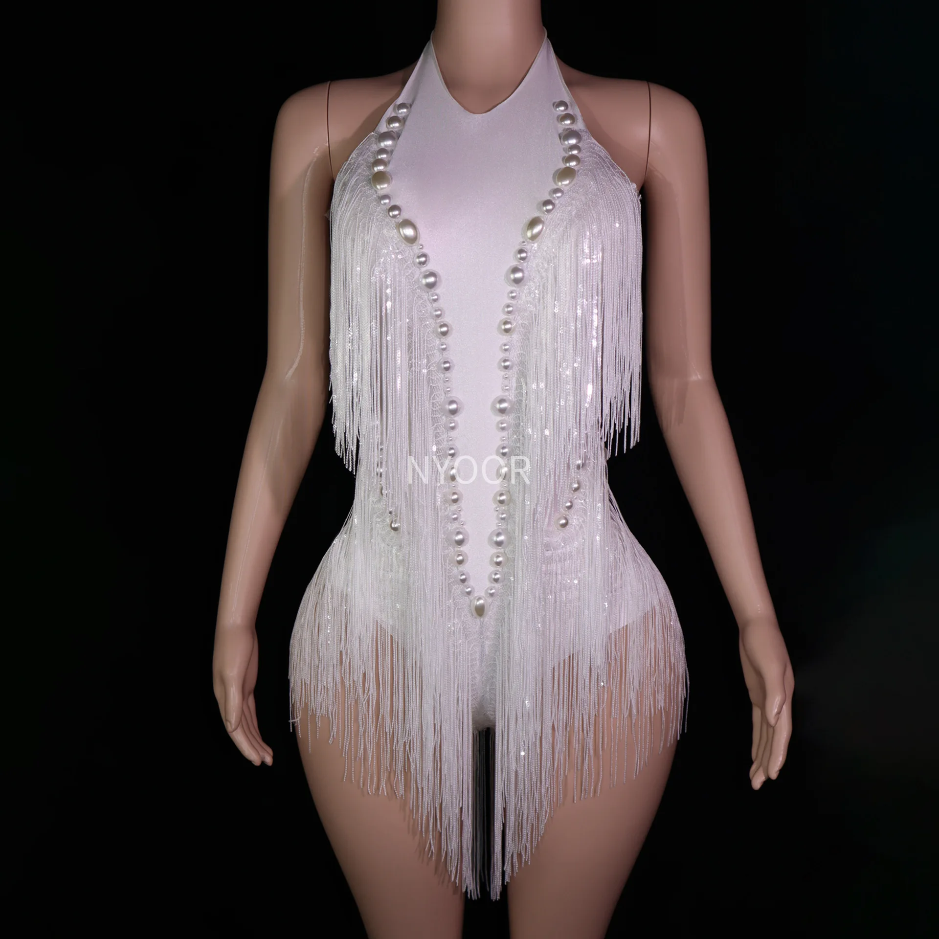 

Singer Dance Shining Water Diamond Elastic Slimming Tassels DJDS Nightclub Sexy jumpsuit Performance Stage Costume