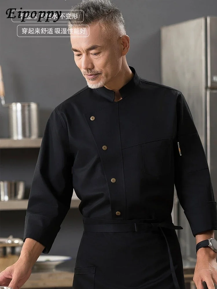 

High-End Hotel Chef Overalls Men's Cotton Restaurant Western Chef Black Long Sleeve Autumn and Winter Customization