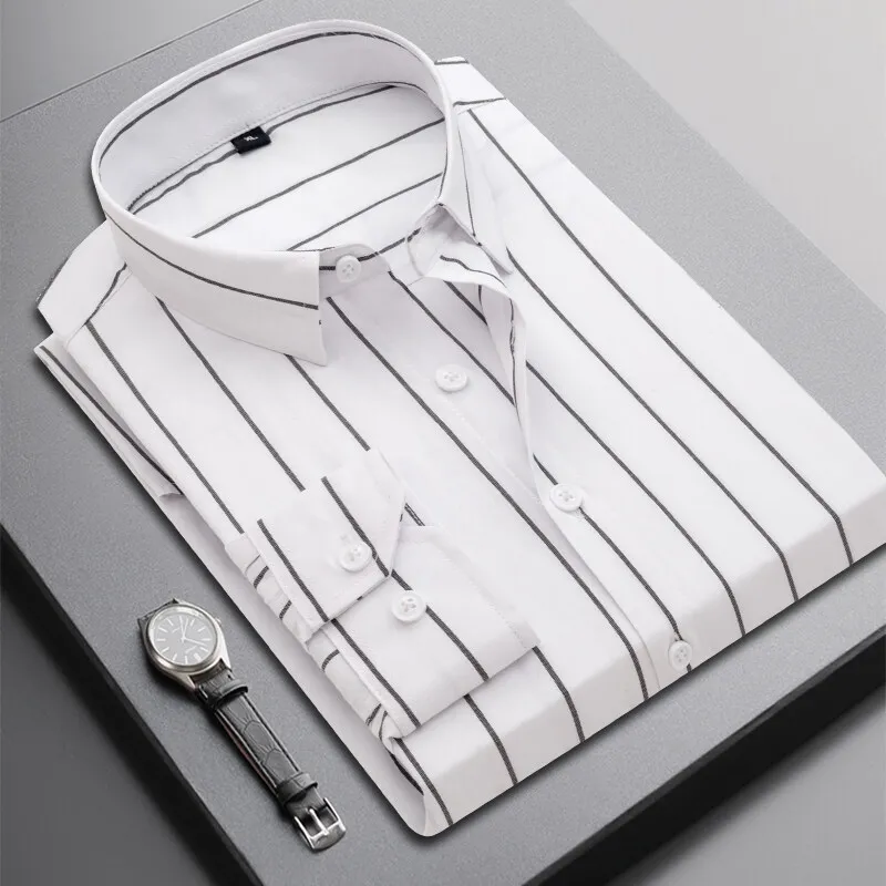 

Classic Stripes Long Sleeved Shirts for Men's 2025 Spring Slim Fit Casual Business Dress Shirt Social Office Men Clothing M-5XL