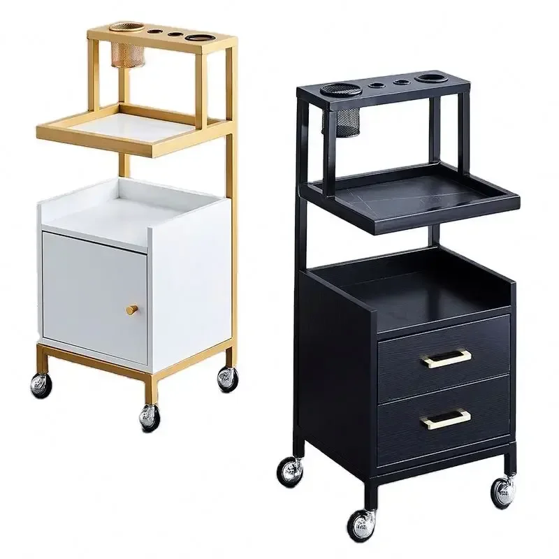 

High-End Professional Hairdressing Stainless Steel Tool Trolley Cart Mobile Salon Beauty Hair Dryer Storage Cabinet Rack
