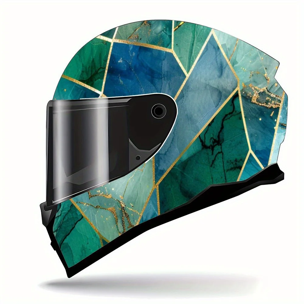 Grün-goldene geometrische PVC-Motorradhelm-Vinylfolie, selbstklebender wasserdichter Aufkleber, kratzfeste dekorative Folie für Full F