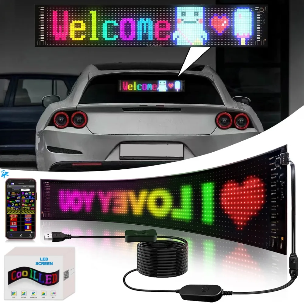 

LED Matrix Pixel Panel Bluetooth App Control Logo Light Custom Text Pattern Animation Programmable Display Car Decorative